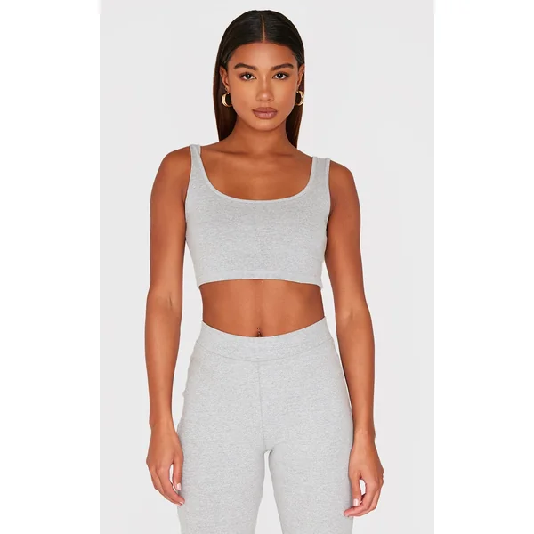 Grey Marl Scoop Neck Crop Top