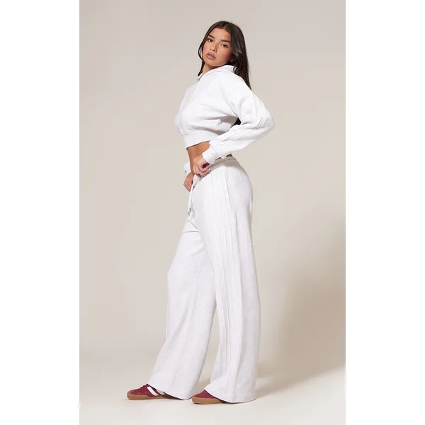 Grey Marl Seam Detail Wide Leg Sweatpants