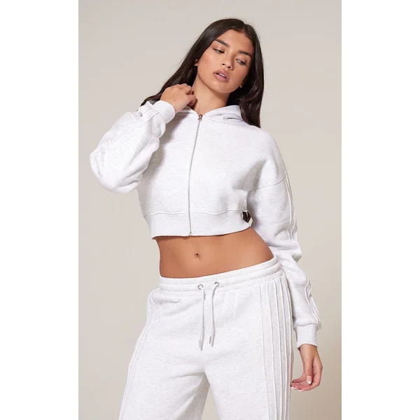 Grey Marl Seam Detail Zip Up Hoodie