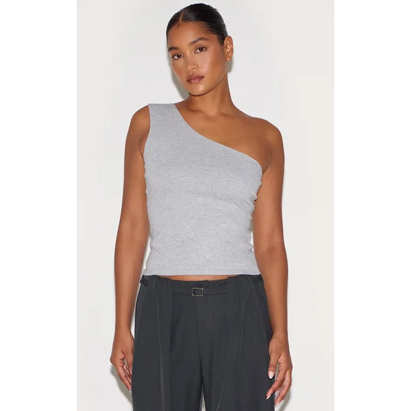 Grey Marl Sleeveless One Shoulder Top