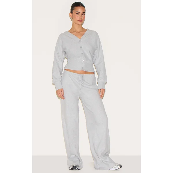 Grey Marl Soft Ribbed Wide Leg Pants