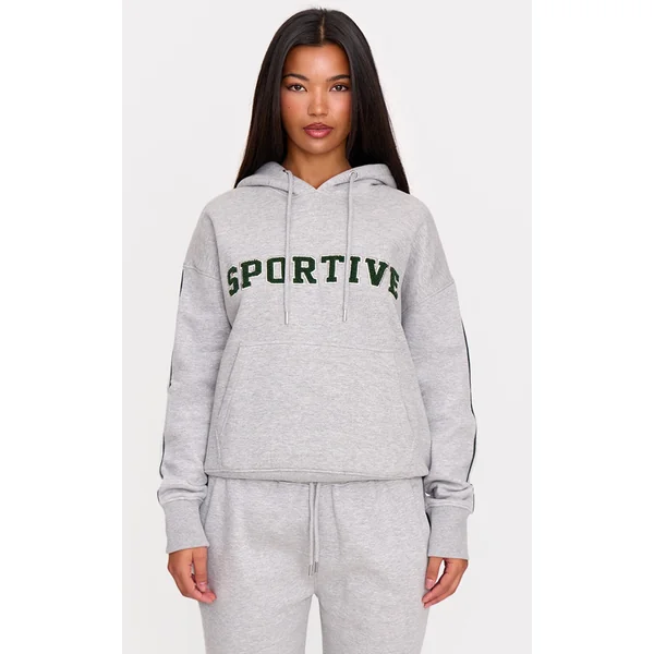 Grey Marl Sportive Print Hoodie