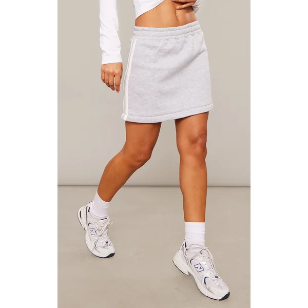 Grey Marl Sweat Zip Off Side Stripe Maxi Skirt