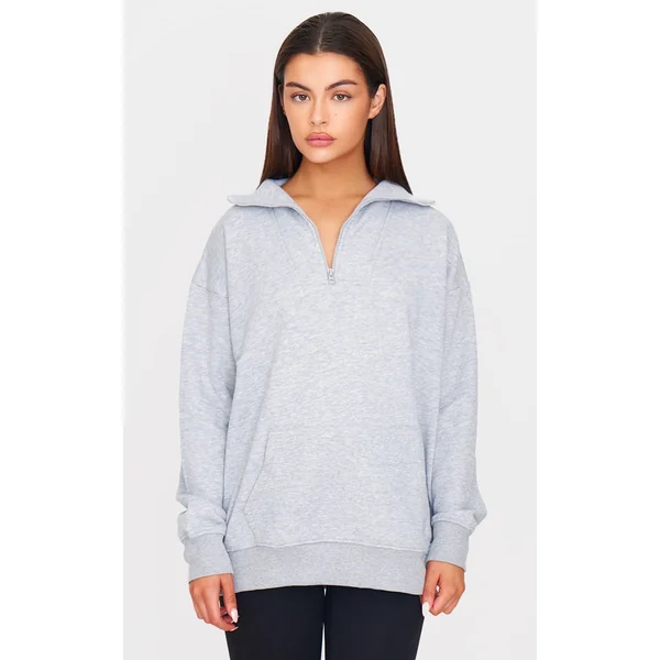 Grey Marl Zip Up Pocket Detail Sweatshirt