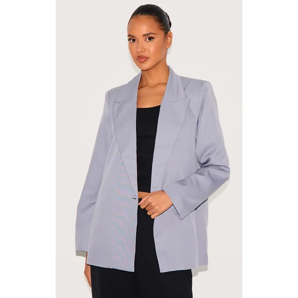 Grey Oversized Drapey Button Detail Blazer