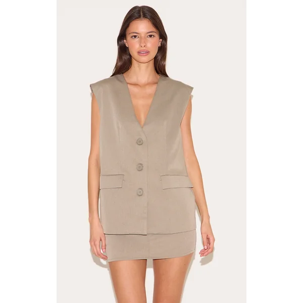 Grey Oversized Tailored Woven Vest