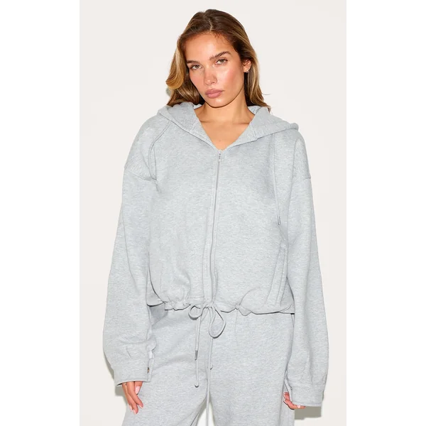 Grey Oversized Zip Up Toggle Waist Hoodie