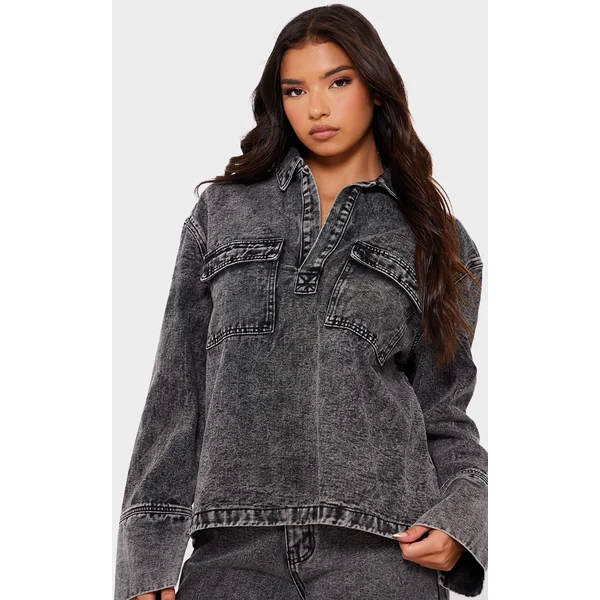 Grey Pocket Detail Open Long Sleeve Shirt