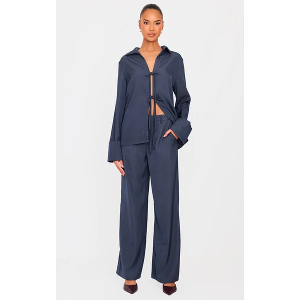 Grey Premium Wide Leg Mid Rise Pants