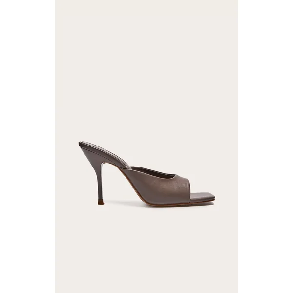 Grey PU Square Toe High Stiletto Heeled Mules