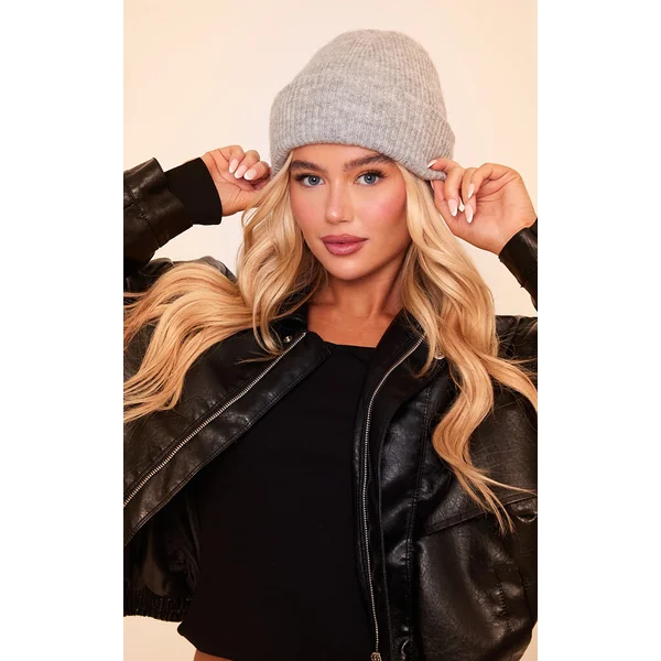 Grey Ribbed Knit Beanie