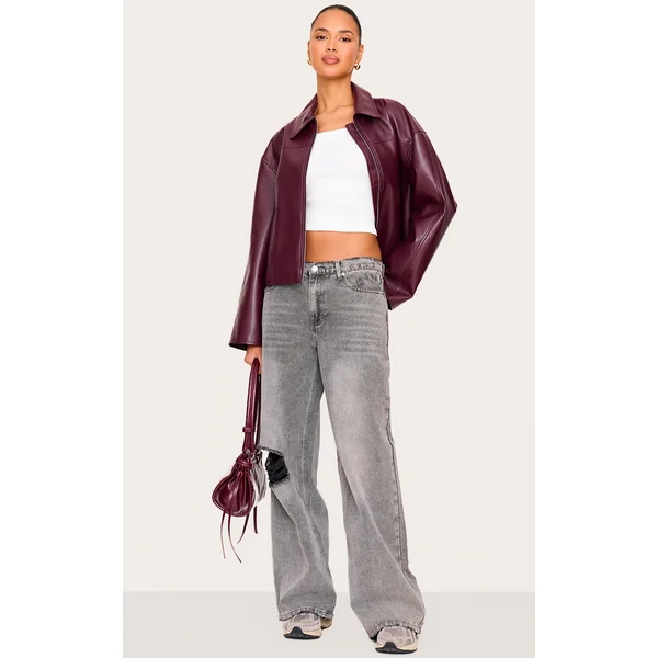 Grey Ripped Knee Frayed Hem Boyfriend Jeans