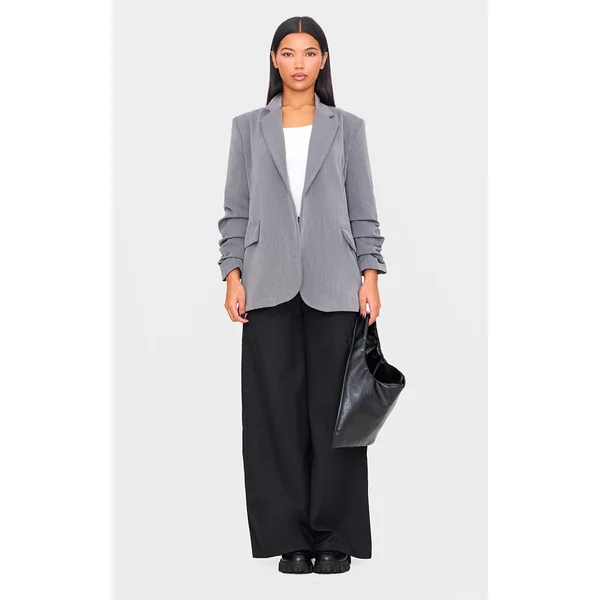 Grey Ruched Up Sleeve Boxy Blazer