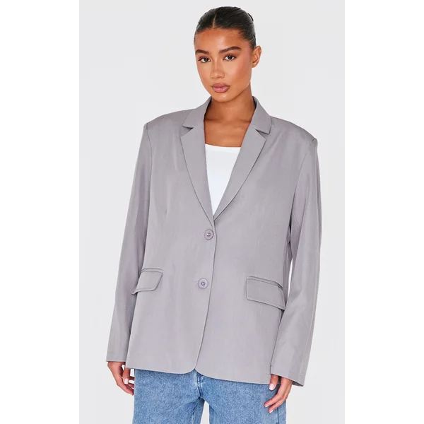 Grey Seam Detail Structured Oversized Blazer