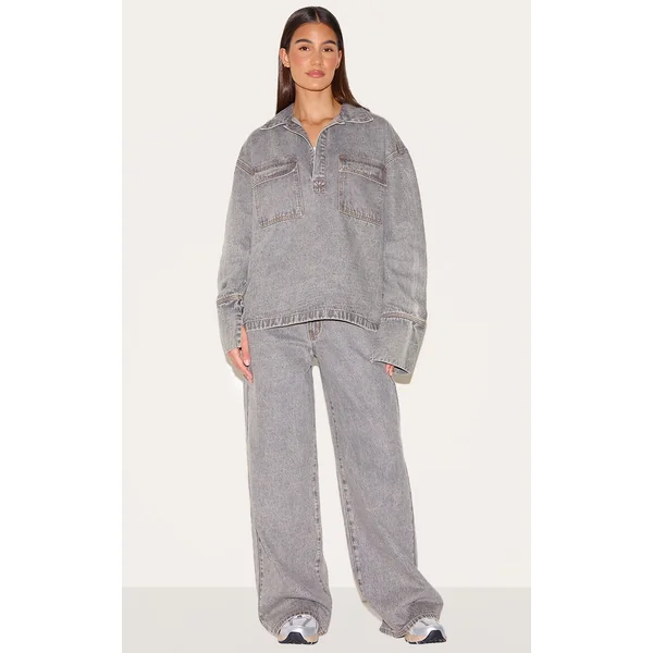 Grey Slouchy Wide Leg Style Jean