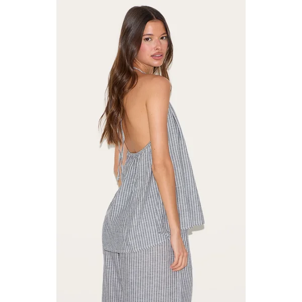 Grey Striped Halterneck Top