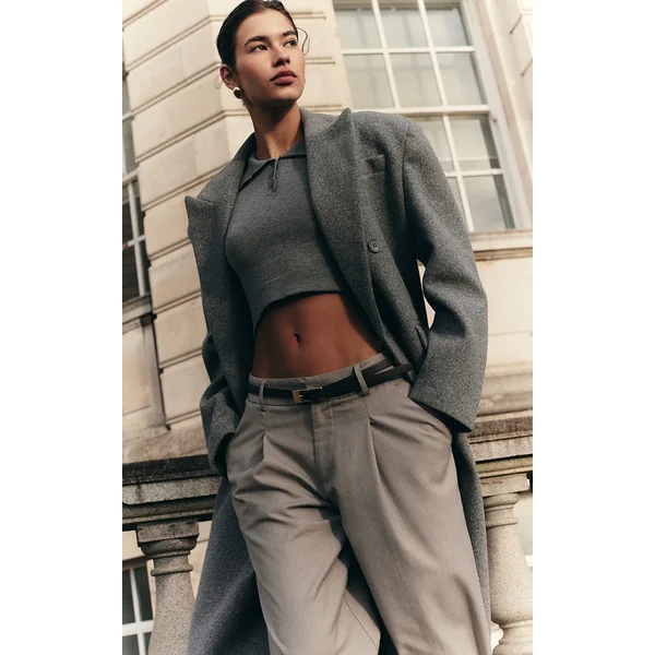 Grey Structured Extreme Oversized Double Breasted Coat