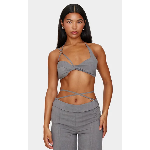 Grey Tailored Twist Bust Detail Bralet