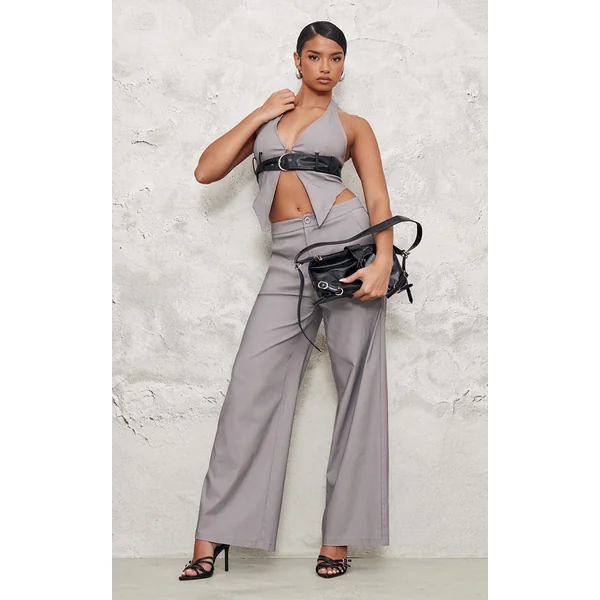 Grey Tailored Wide Leg Pants