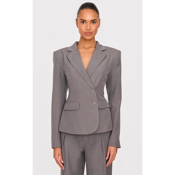 Grey Tailored Woven Cinched Waist Blazer