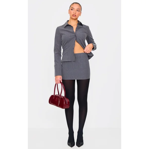 Grey Tailored Woven Glitter Pinstripe Micro Mini Skirt