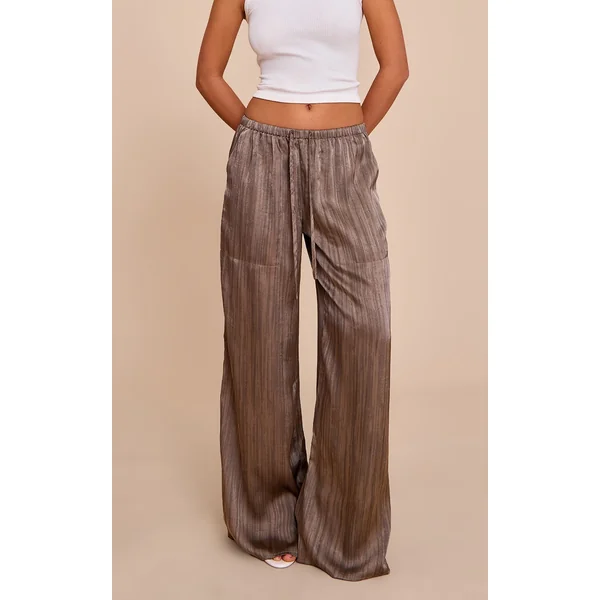 Grey Textured Woven Printed Satin Wide Leg Pants