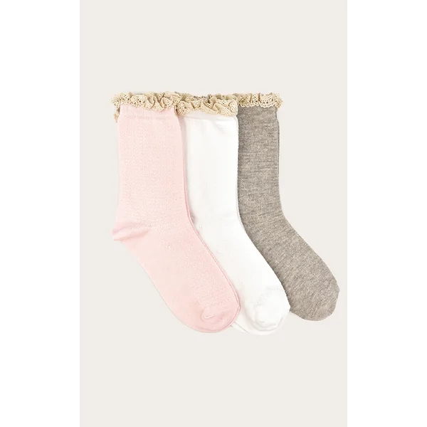 Grey Tonal Frill Pack Of 3 Socks