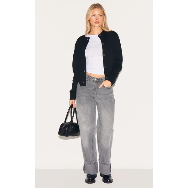 Grey Turn Up Hem Jeans