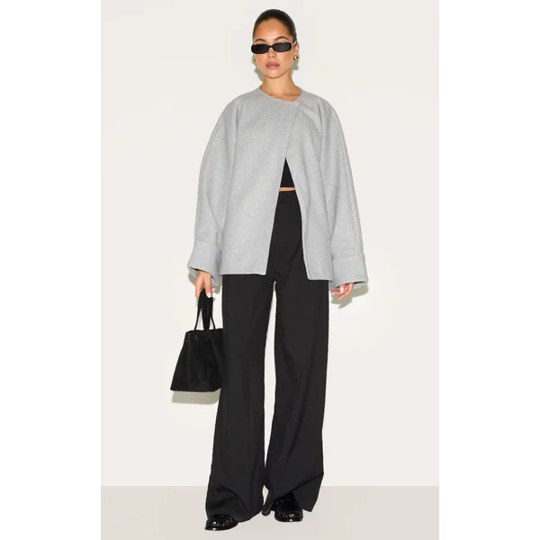 Grey Wool Look Batwing Jacket