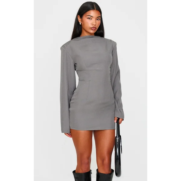 Grey Woven Batwing Bodycon Dress
