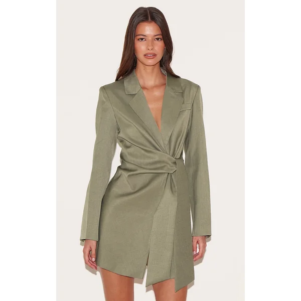 Grey Woven Blazer Side Tie Mini Dress