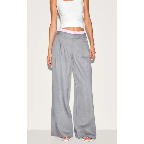 Grey Woven Contrast Stripe Boxer Detail Straight Leg Pant