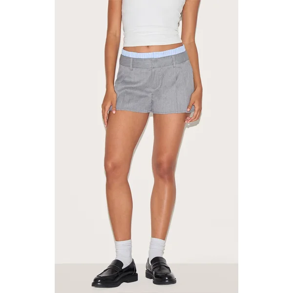 Grey Woven Stripe Contrast Tailored Shorts