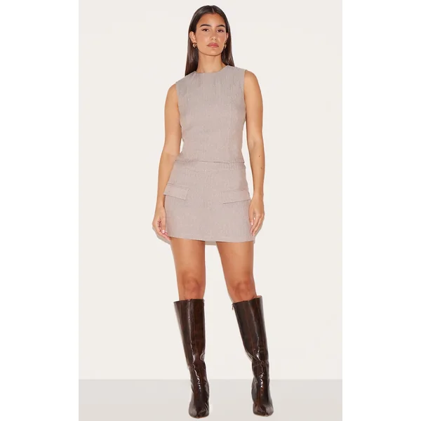 Grey Woven Tailored Mini Skirt