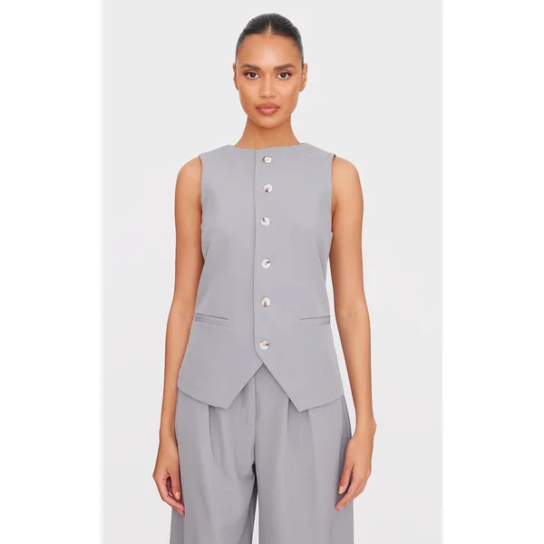 Grey Woven Tailored Vest