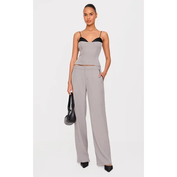 Grey Woven Tailored Wide Leg Pants