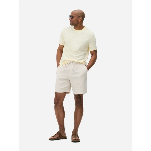 Grid Texture Drawstring Shorts - Natural