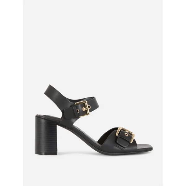 Grommet Detail Block Heels - Black
