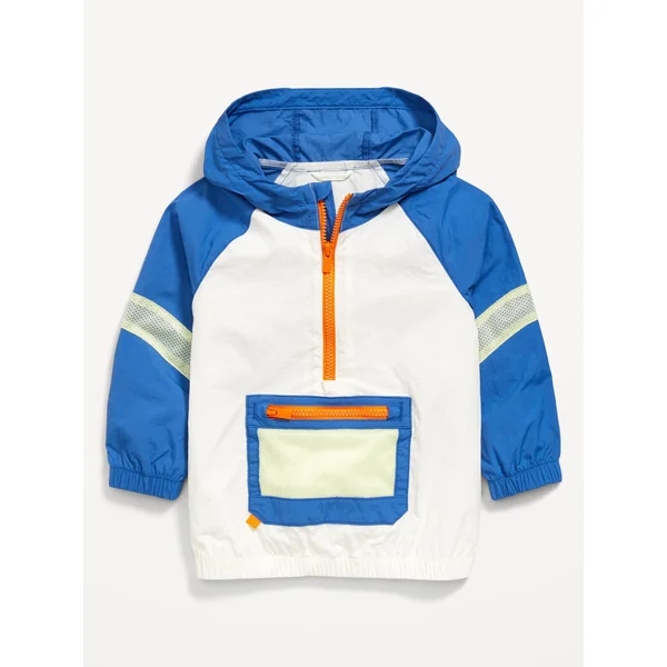 Half-Zip Mesh-Trim Hooded Jacket for Toddler Boys - Sea Salt