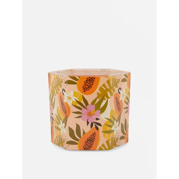 Hexagonal Floral Candle Jar - Orange