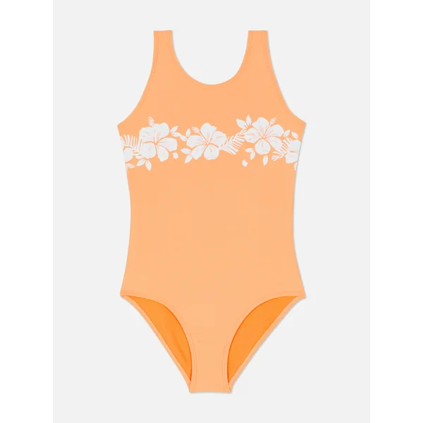 Hibiscus Flower Scoop Back Swimsuit - Orange