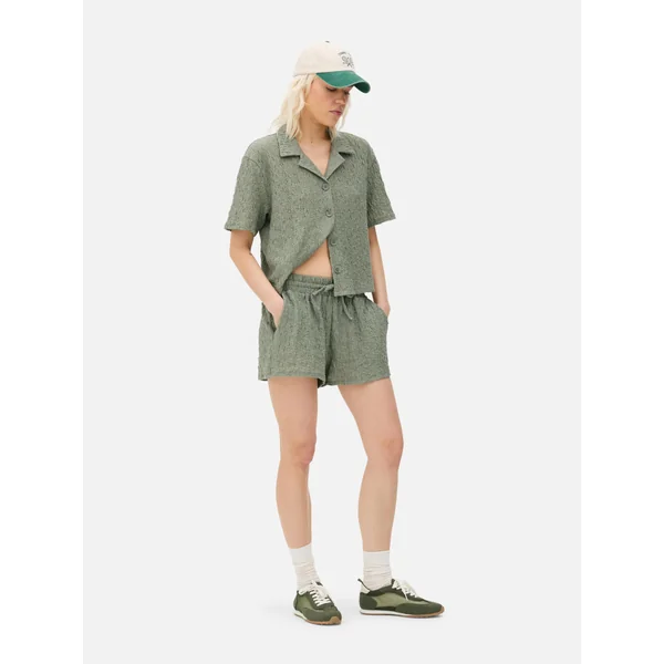 High Waist Crinkle Shorts - Olive