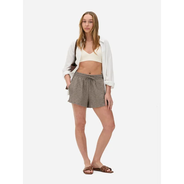 High Waist Crinkle Shorts - Taupe