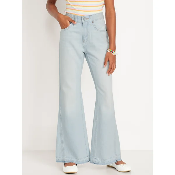 High-Waisted Baggy Frayed-Hem Flare-Leg Jeans for Girls - ROSALIE WASH
