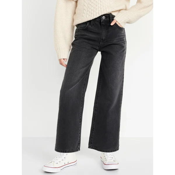 High-Waisted Baggy Wide-Leg Jeans for Girls - Black Rinse