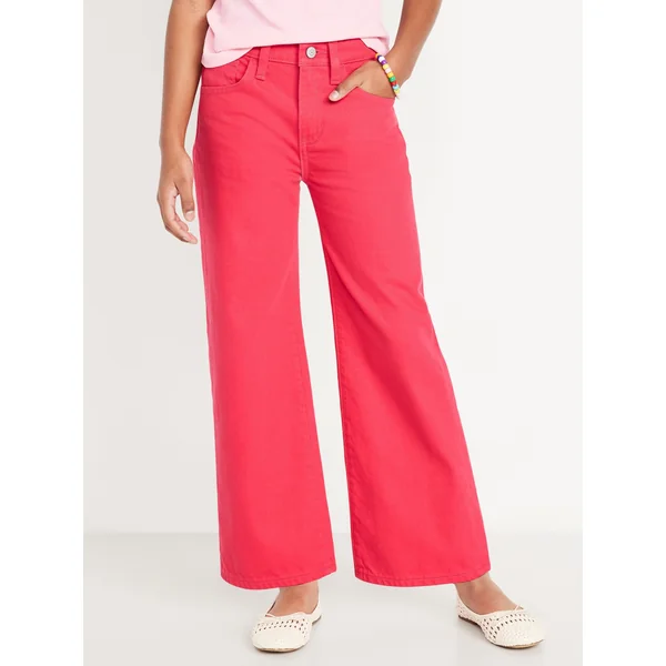 High-Waisted Baggy Wide-Leg Jeans for Girls - Bright Red