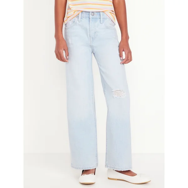 High-Waisted Baggy Wide-Leg Jeans for Girls - Good Vibes (Light Wash)