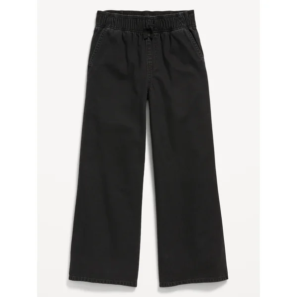 High-Waisted Baggy Wide-Leg Pull-On Jeans for Girls - Black Jack