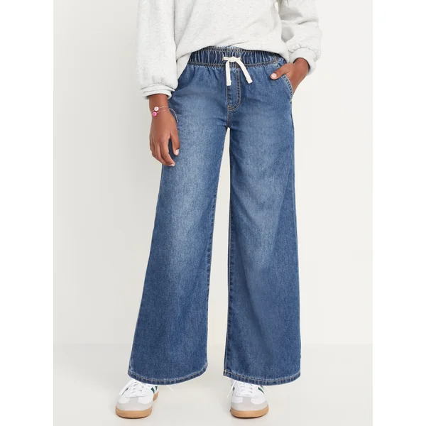 High-Waisted Baggy Wide-Leg Pull-On Jeans for Girls - Medium Wash