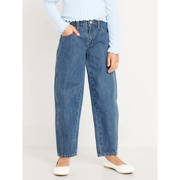 High-Waisted Barrel-Leg Jeans for Girls - Blues (Medium Wash)